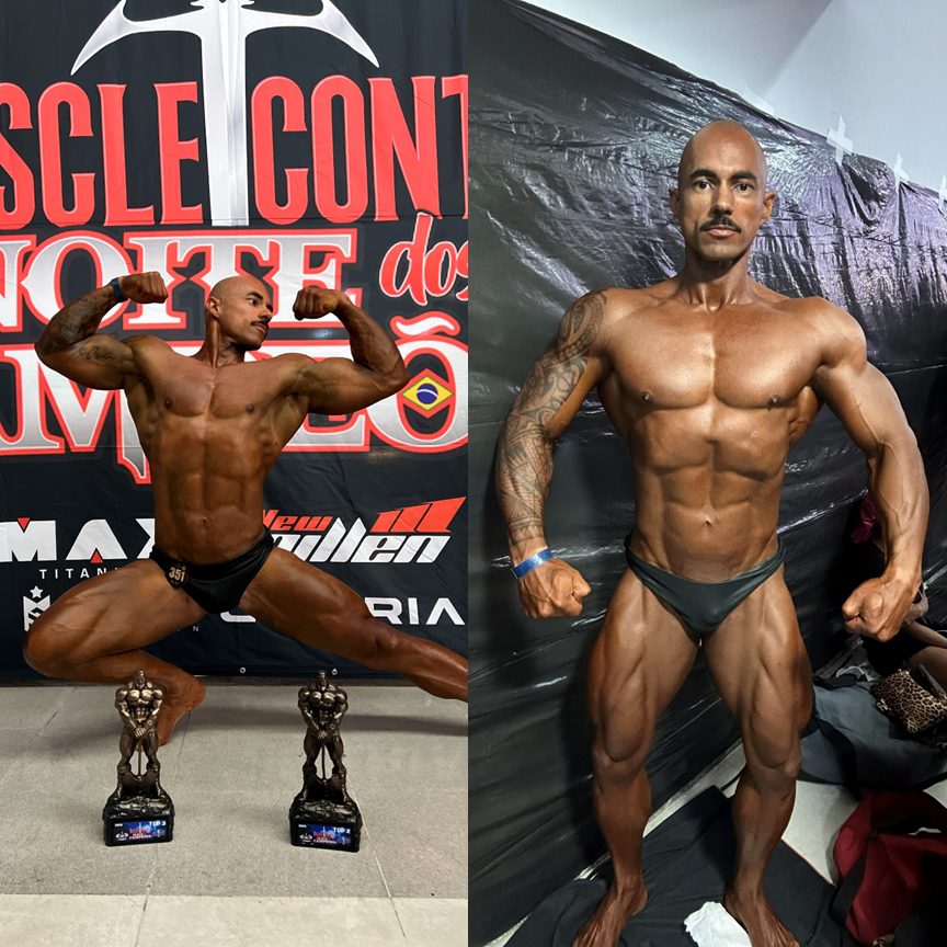Atleta do Team Léo Firmino em competição de fisiculturismo