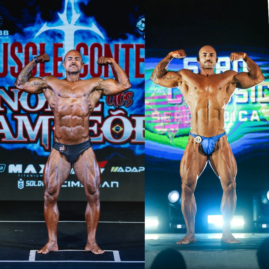 Atleta do Team Léo Firmino em competição de fisiculturismo